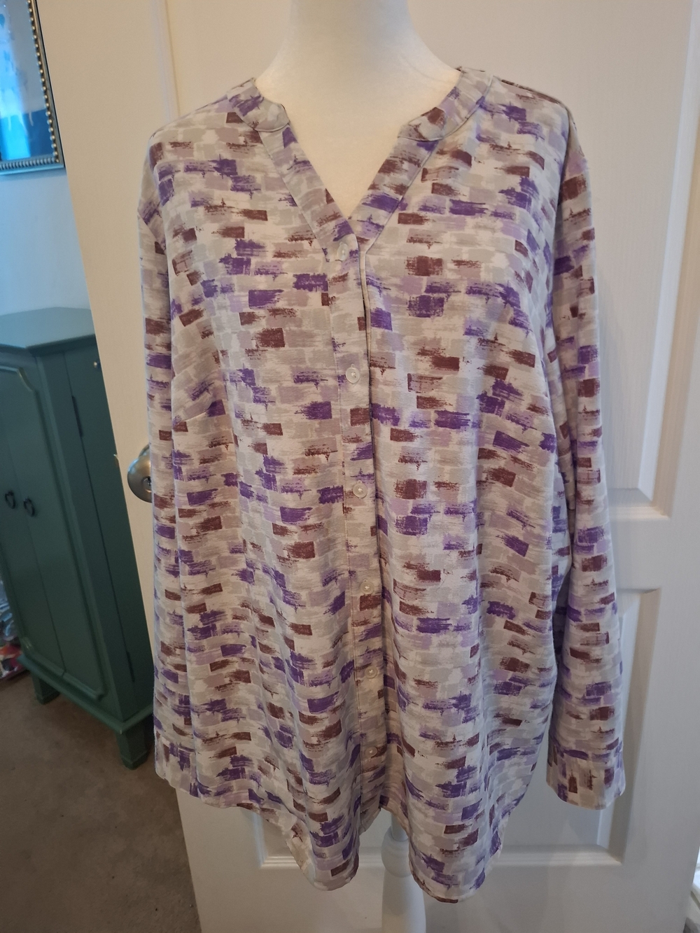 Denim&Co Purple & Brown Brushstroke V-Neck Tunic
